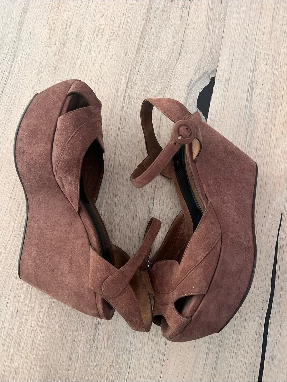 MARNI⚡️Brown suede platform wedge buckle ankle strap sandals size 39EU/9US